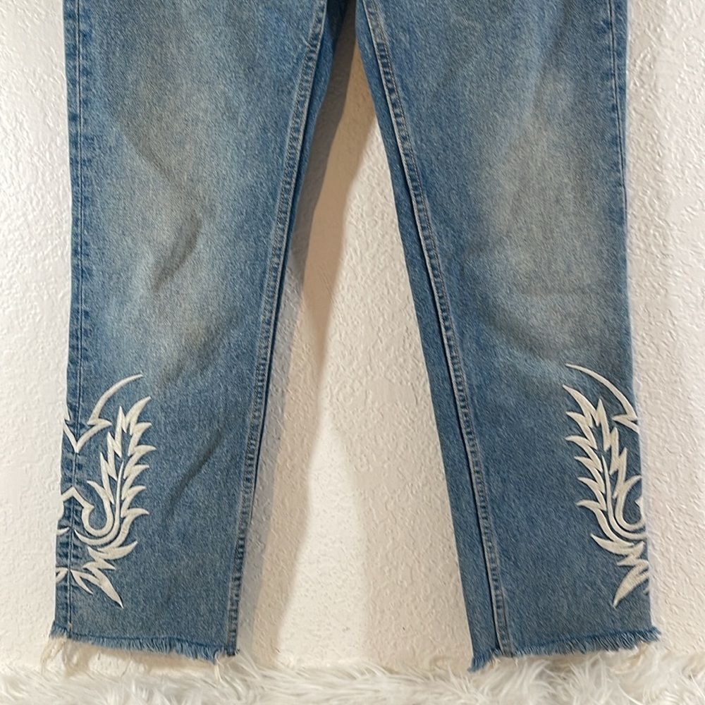 All Saints Philly Embroidered Blue Denim Jeans Raw Hem Size W25 - Picture 5 of 12